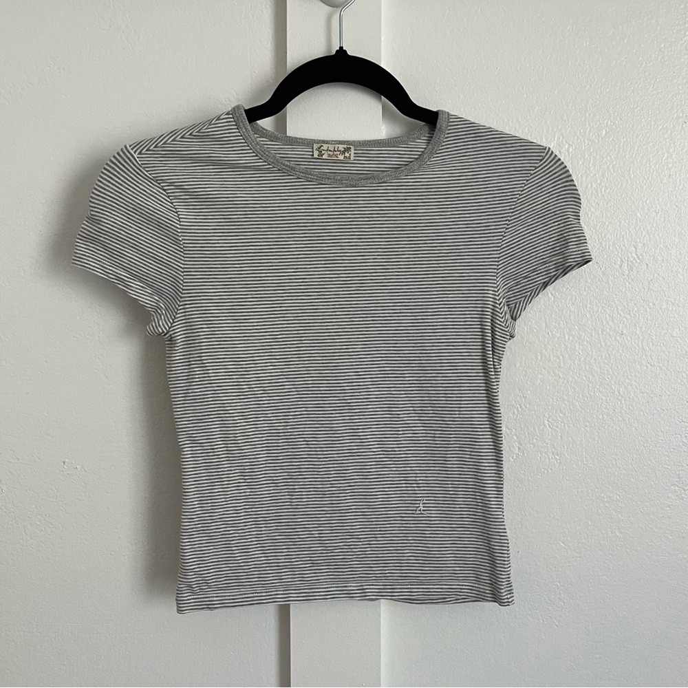 Free People Grey Striped Baby Tee
